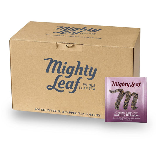 Mighty Leaf Organic Earl Grey Tea – 100 Count Whole Leaf Tea Pouches – Black Tea with Bergamot – Premium Caffeinated Tea Bags – USDA Organic Certified