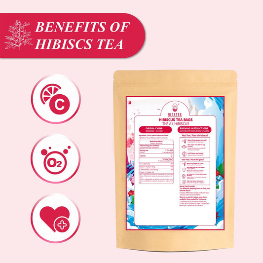 WT WEETEE Hibiscus Tea Bags 100ct, Cold Brew Friendly Pure Hibiscus Flowers