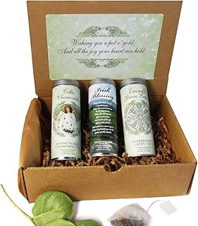 Irish Blessings Tea Gift Basket by La Tea Dah, Full Size Assortment with Irish Breakfast, Herbal Chamomile, & Green Elderberry Teas, Catholic Gifts Women (18 Sachets)