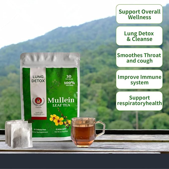 Orangic Mullein Herbal Tea,Smoker,Pure Mullein Leaf Herbal Tea,18 Premium Herbs Blend,Breath Easy Tea,Caffeine Free,100% Natural,30 Tea Bags