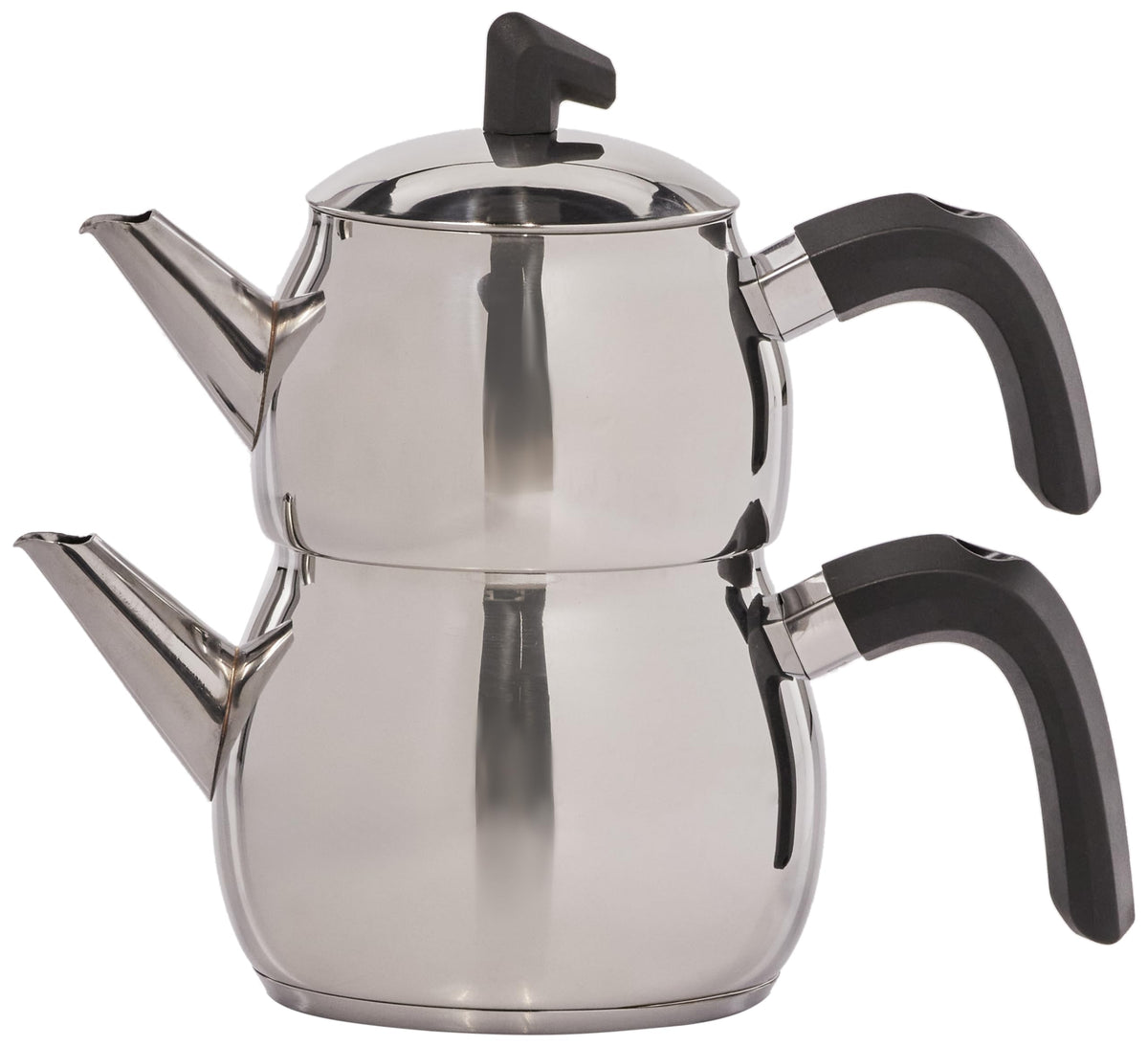 Karaca Belinay Teapot Set Silver Black, Medium Teapot, 18/10 Stainless Steel, Teapot/Lid (1 lt, 2.20 lb), Tea Kettle (1.6 lt