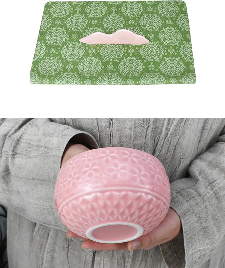 Artcome Matcha Tea Set – Pink Sakura Embossed Ceramic Bowl 17oz with Bamboo Whisk, Whisk Holder, Strainer, Scoop, Tea Spoon, Cloth
