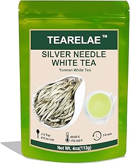 TEARELAE - Silver Needle White Tea Loose Leaf - 4oz/113g - Chinese Yunnan Premium Loose White Tea Leaves - Bai Hao Yin Zhen - Low Caffeine - Gentle Woody Aroma