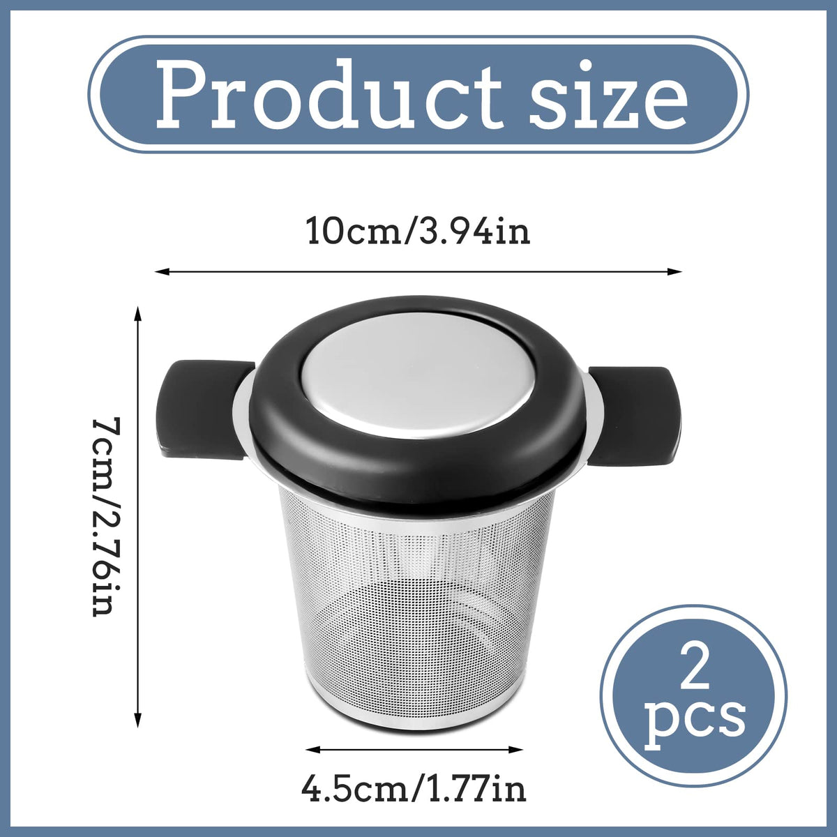 Prudiut 2 Pack Tea Infusers For Loose Tea, Stainless Steel Mesh With Lid