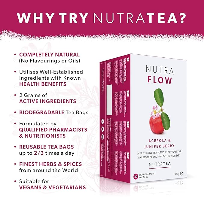 Nutraflow Herbal Tea Blend – Includes Horsetail, Yarrow & Goldenseal - Support Health Cleansing Process - 40 Enveloped Tea Bags - by Nutra Tea