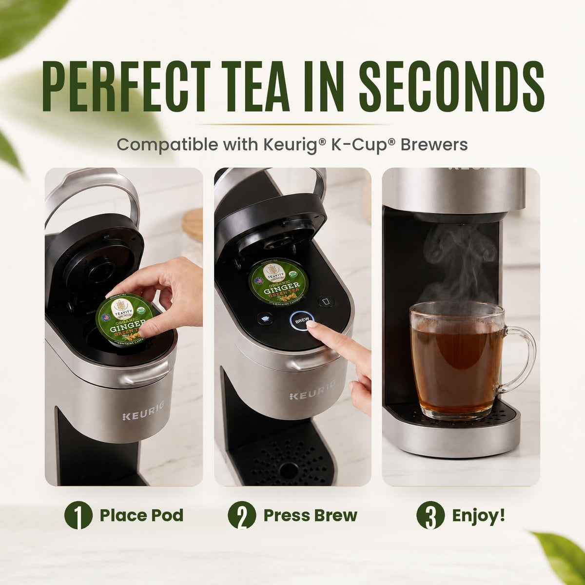 Teavity Organic Ginger Green Tea Pods, Keurig K-Cup Compatible, 12 Count