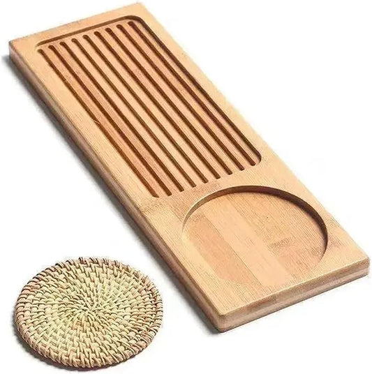 Tea Tray Bamboo Wood Tea Tray, Tea Plate Accessories, Saucer Rattan Mat, Rectangle Serving Table Plate, Storage Dish for Hotel Gongfu Tea(S-34X12cm)