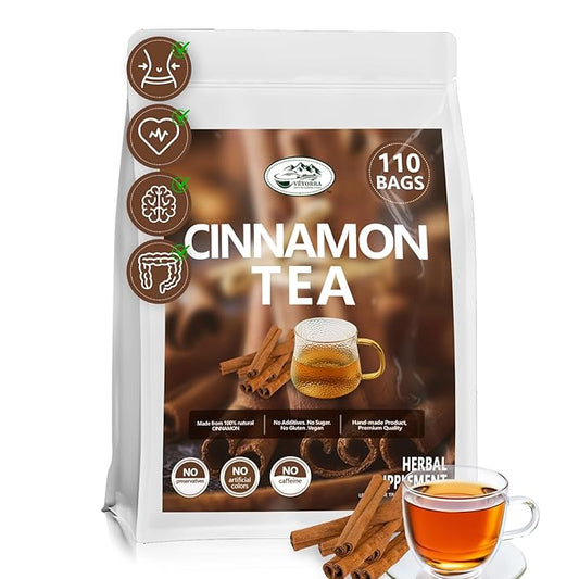 Premium Cinnamon Tea Bags - Made of 100% Natural Cinnamon Sticks, Herbal Tea. No Sugar, No Caffeine, No Gluten, Vegan (110 Bags)