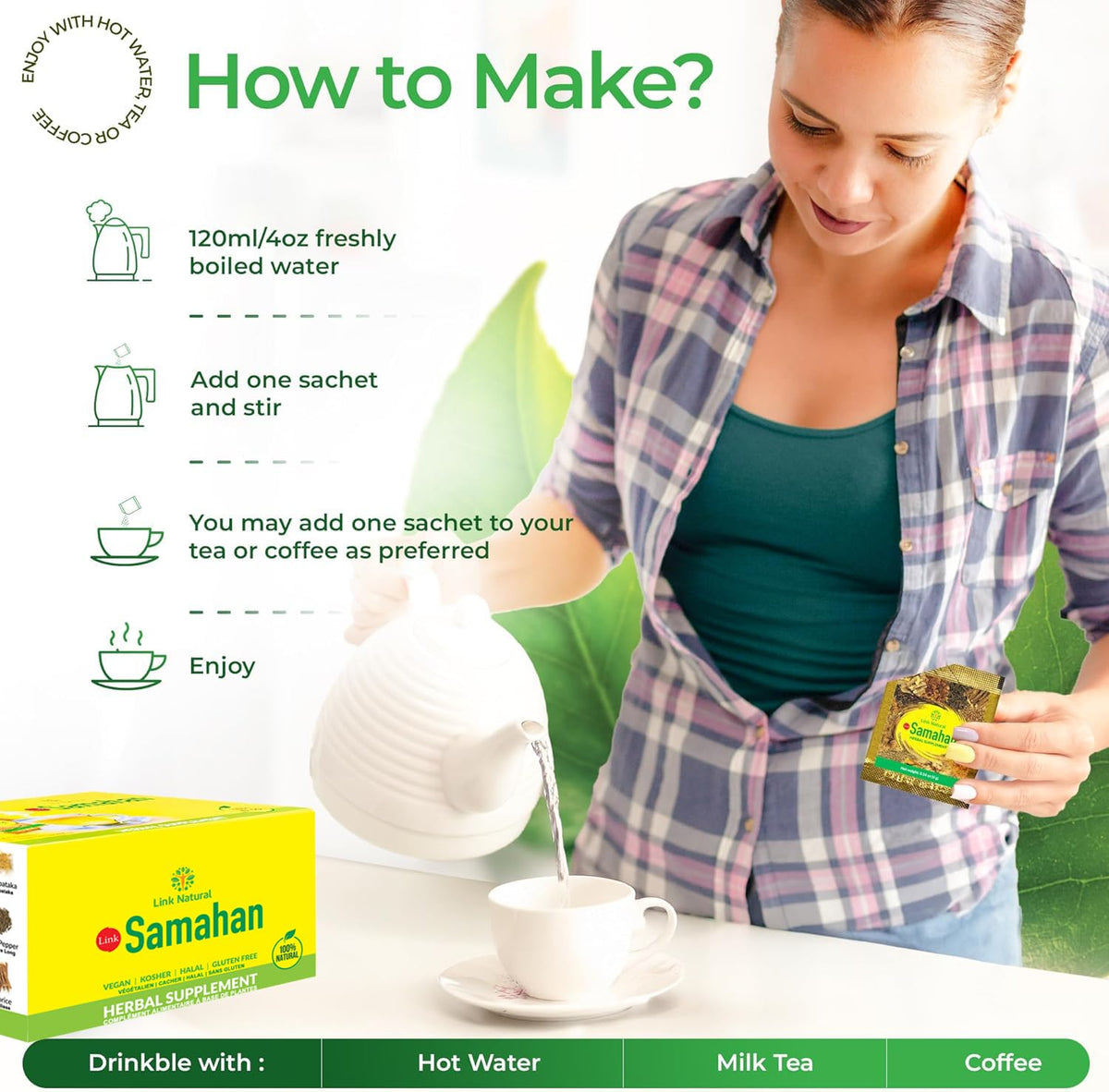 LINK SAMAHAN SAMAHAN Ayurvedic Herbal Tea Packets - Sri Lankan Ceylon Blend with 14 Natural Herbs Including Ginger, Black