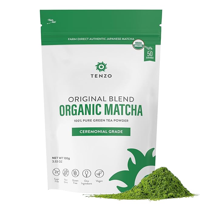 Tenzo Tea Matcha Green Tea Powder - USDA Organic Ceremonial Grade - Paleo, Kosher, Vegan - Authentic Japanese Matcha - Original Latte Powder 3.53 Ounce