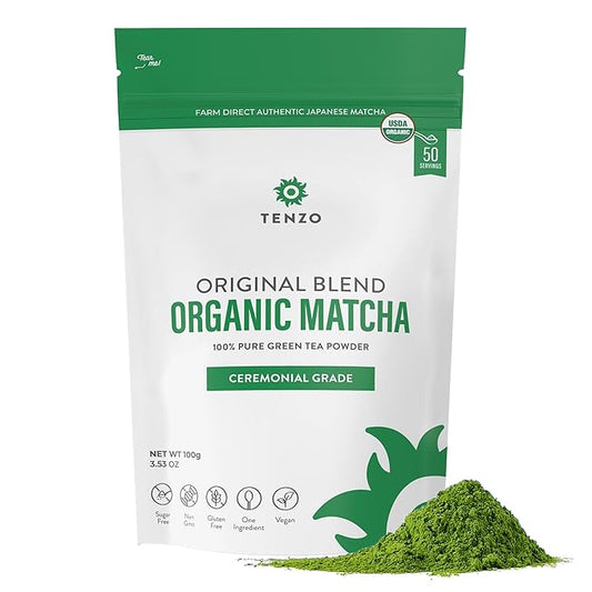 Tenzo Tea Matcha Green Tea Powder - USDA Organic Ceremonial Grade - Paleo, Kosher, Vegan - Authentic Japanese Matcha - Original Latte Powder 3.53 Ounce