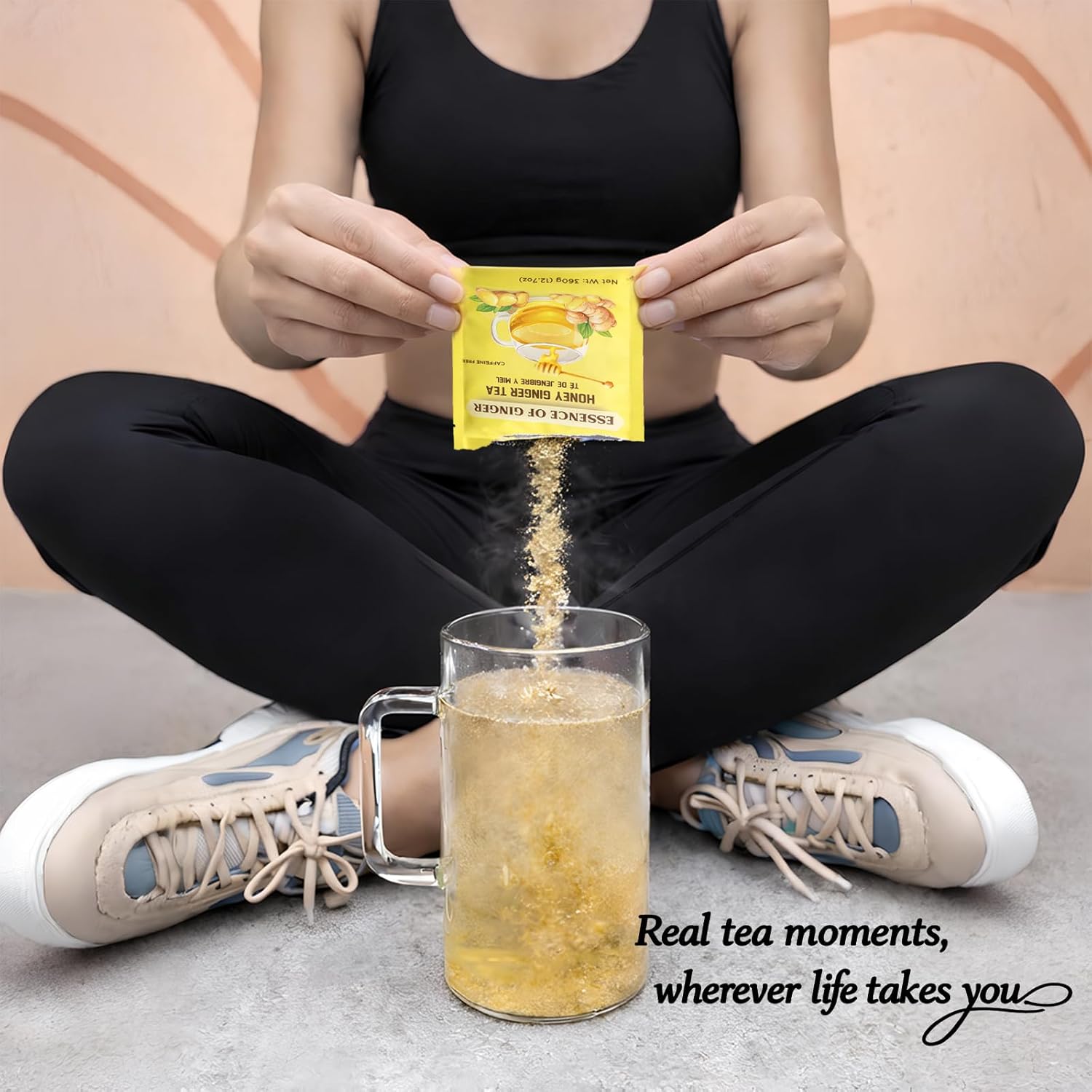 Life Plus Style Gourmet Essence of Ginger Honey Ginger Herbal Tea Instant 20 Tea Powder Packets Caffeine Free Natural Hot or Cold Honey Tea for Men Women