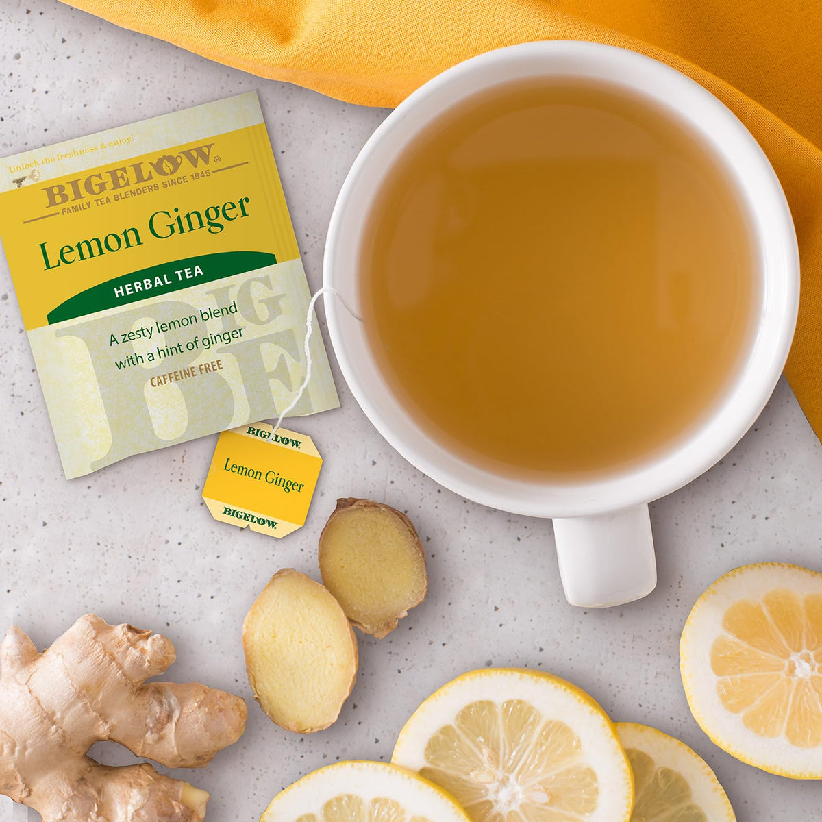 Bigelow Tea Bigelow Lemon Ginger, 80 Count Box (Pack of 1) Caffeine Free Herbal Tea , 80 Tea Bags Total