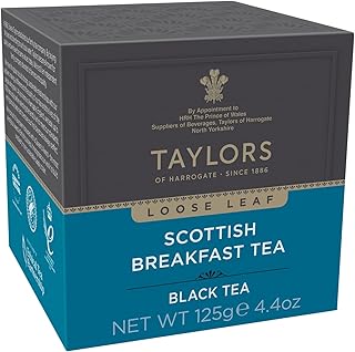 Taylors of Harrogate Scottish Breakfast, Black Tea, Loose Leaf Tea, 4.41 Ounce Carton (Pack of 1), Strong, Malty and Full, Caffeinated, Premium Whole Leaf Tea