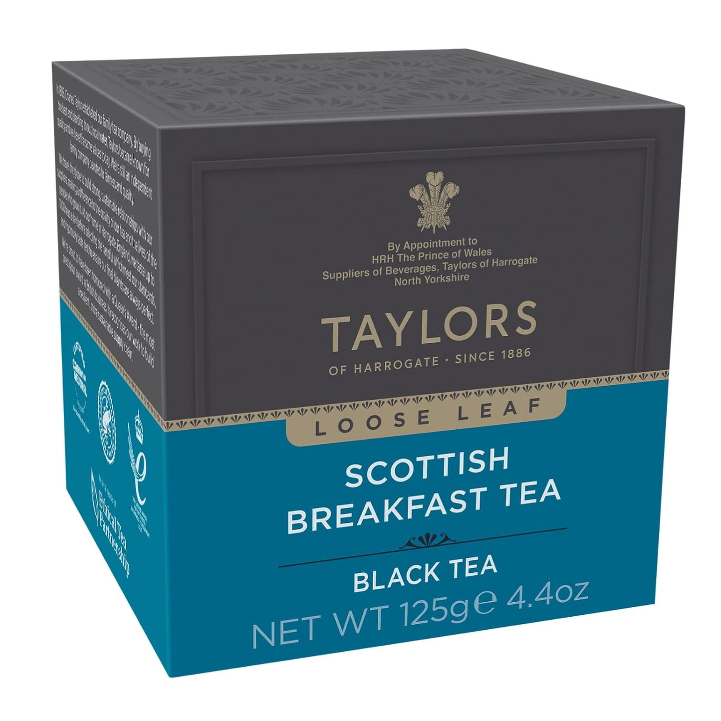 Taylors of Harrogate Scottish Breakfast, Black Tea, Loose Leaf Tea, 4.41 Ounce Carton, Strong, Malty and Full, Caffeinated, Premium Whole Leaf Tea