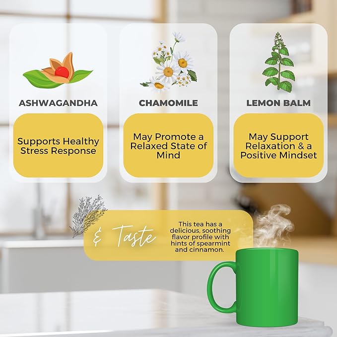 Relax and Calm Down Loose Leaf Tea w/ Ashwagandha, Chamomile, Lemon Balm, Organic Herbal Tea, 2 oz (57 gram), Decaf, Vegan, Healthy, Zero Caffeine