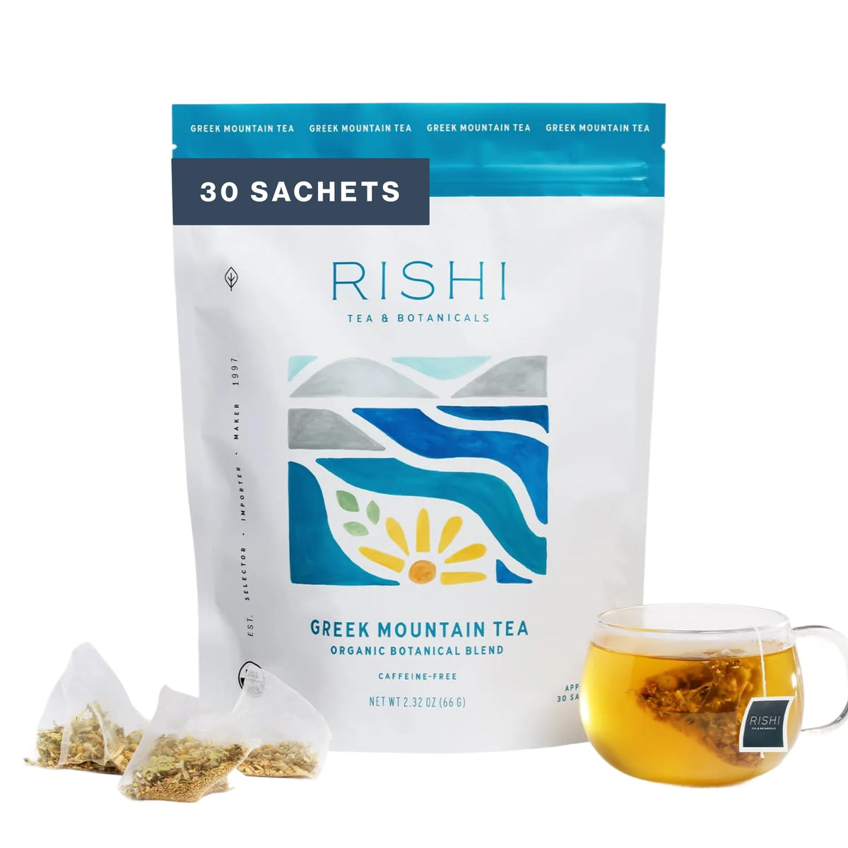 Rishi Tea Greek Mountain Organic Herbal Tea Bags, Caffeine Free, 30ct