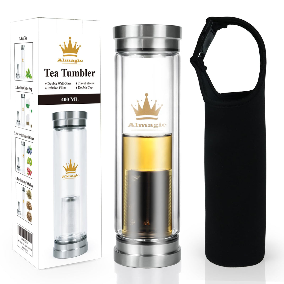 Almagic Tea Infuser Bottle for Loose Leaf Teas, 400 ml / 13.5 fl oz