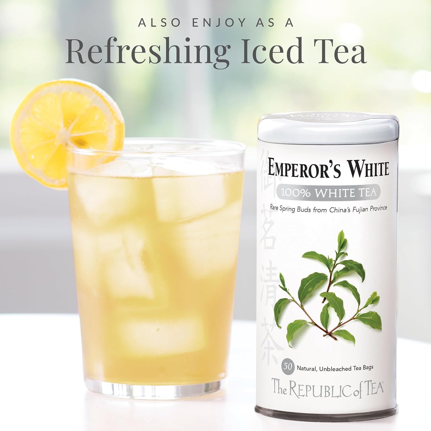 The Republic of Tea Emperor's 100% White Tea, Low Caffeine, 50 Count | A gentle cup for everyday sipping. Delicate and smooth. Gluten Free and Kosher.