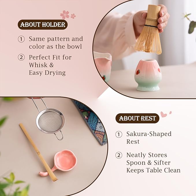 7 Pcs Matcha Whisk Set Elegant Petal Shaped Matcha Bowl Design, Ideal for Matcha Lover, Matcha Kit That Perfect for Home Gatherings And Social Sharing, Microwave And Dishwasher Safe