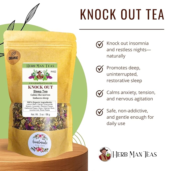 SLEEPING TEA - Knock-out blend with Valerian Root plus California Poppy and Hops for deep relaxation by master herbalist Khabir - Organic, non GMO, No additives