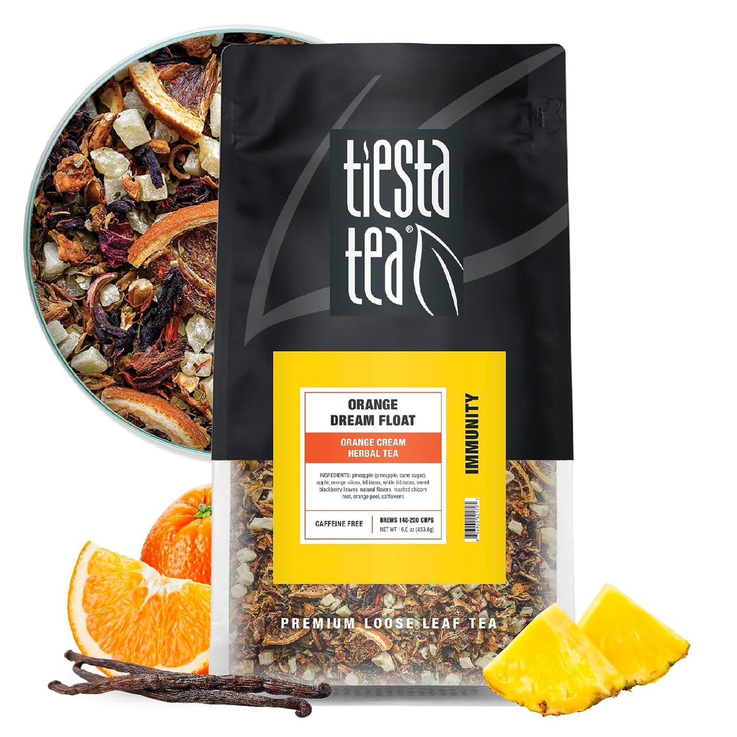 Tiesta Tea - Orange Dream Float Tea, Loose Leaf, Orange Cream Herbal Tea | Premium Caffeine-Free Tea Blend, Make Hot or Iced &amp; Up to 200 Cups, 16 oz Resealable Bulk Pouch