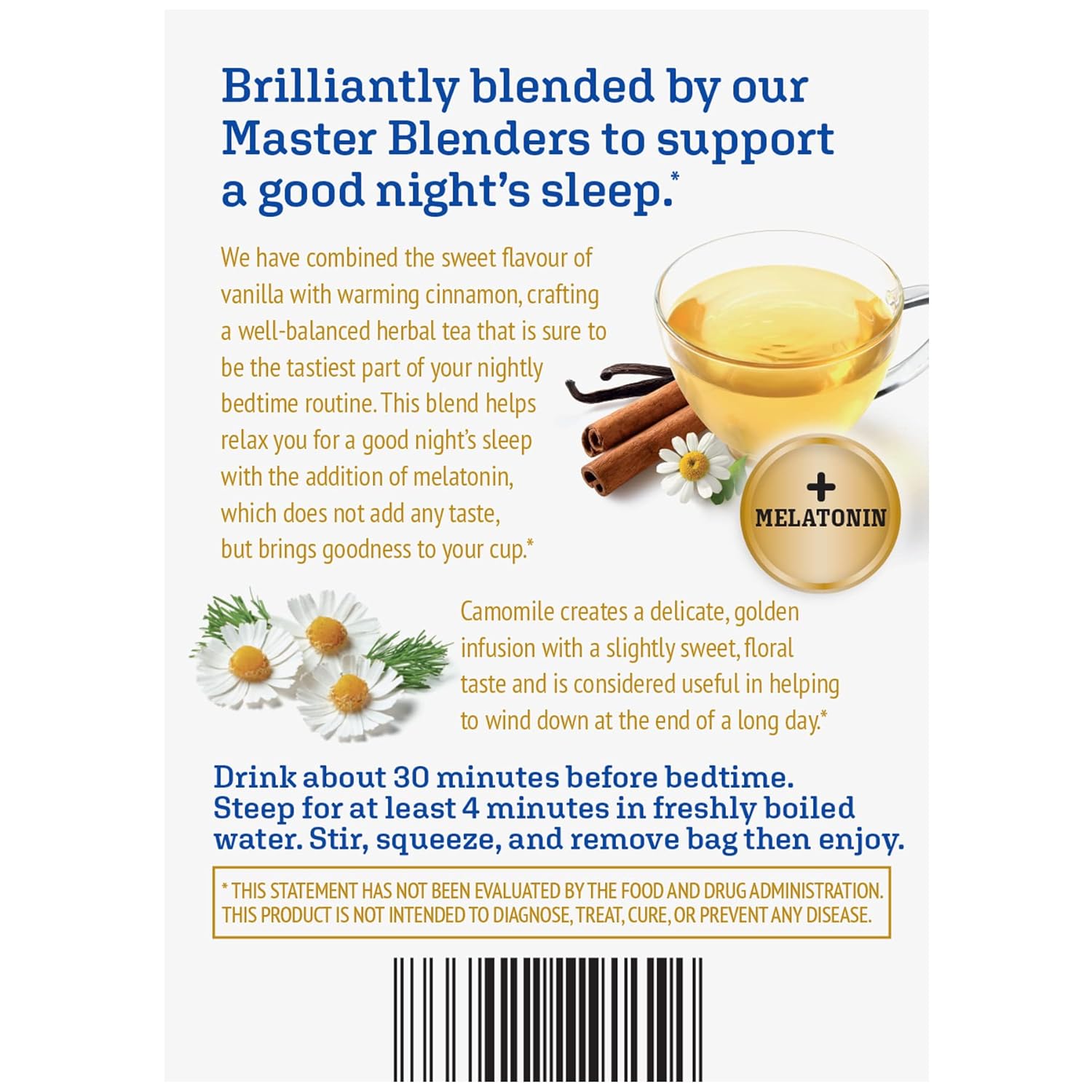 Twinings Bedtime Tea Variety 2-Pack Pure Camomile Teabags and Superblends, Cinnamon & Vanilla + Melatonin Tea, Naturally Caffeine-Free
