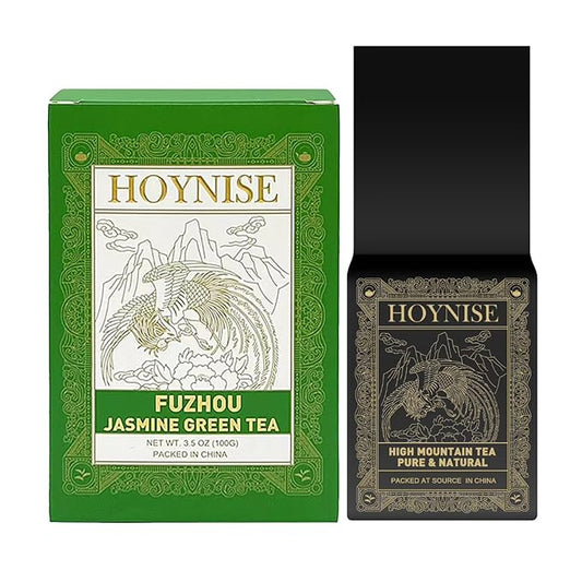 HOYNISE - Jasmine Green Tea Loose Leaf - Zero Bitterness - Naturally Fragrant & Smooth - No Artificial Flavorings & Additives - Enjoy Hot or Iced, 100g/3.5oz