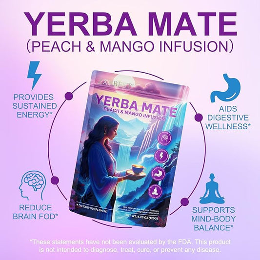 Yerba Mate Instant Tea Powder – Super Yerba for Reduce Brain Fod, Gut Health, Relaxation and Focus, Sugar-Free, Ideal for Health Enthusiasts, Traditional Argentina Yerba Mate Peach Mango Magic