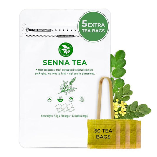 Senna Tea Bags - 55 Count (+5 Tea Bags), 5.29 oz, Bamboo Tong Included, Natural Senna Leaves, Supports Digestive Comfort & Gentle Cleanse