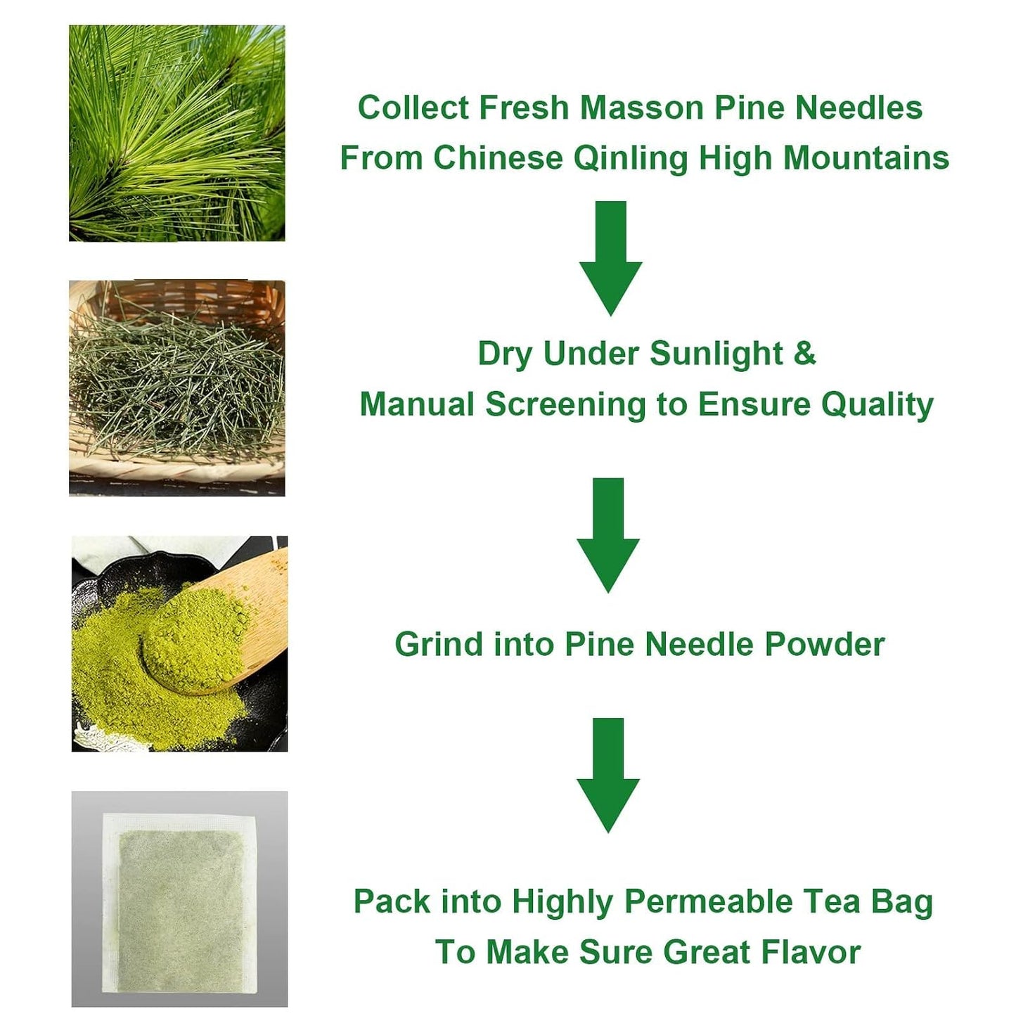 FullChea - Dried Pine Needle Tea Bags, 2.5g X 40 Count, Masson Pine Powder