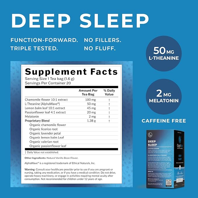 CogniTea 2 pack Deep Sleep Tea 2mg Melatonin Tea & and 50mg L-Theanine and Productive Energy Tea - Enhanced Focus & Energy with 100mg L-Theanine