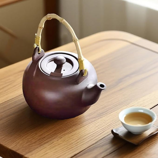 Japanese Tea Pot 800ml/28oz Purple Sands Clay Teapot with Wood Handle Kungfu Teapot for Stovetop, Chinese Tea Pot