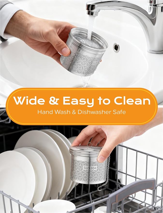 Large Tea Infuser & Strainer, Spice Infuser - Extra Fine Mesh for Loose Leaf Tea, 304 Stainless Steel with Long Chain & Threaded Lid