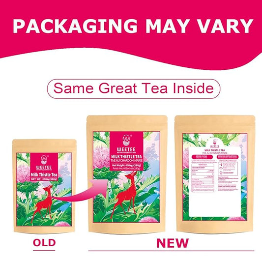 WT Weetee Milk Thistle Tea Bags, Made with 100% Pure Milk Thistle Seeds, Natural Caffeine-free Herbal Tea Detox Tea 3g x 60 Counts