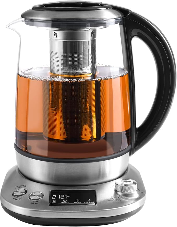 Mecity Electric Tea Kettle with Removable Infuser, 9 Preset Brewing Programs, Temperature Control, 2 Hours Keep Warm, Borosilicate Glass, 1.7 Liter