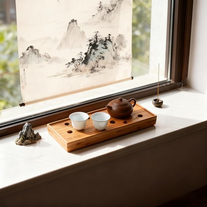 Bamboo Kung Fu Tea Tray with Water Storage Function, Suitable for Multiple scenarios Living Room Balcony Chinese Style 11x4.6x1.38 inches Home
