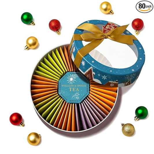 Life Plus Style Gourmet Williams & Spence Assorted Christmas Tea Sampler Set 80 Organic Black Tea Bags 8 Festive Flavours Tea Set for Women Birthday Gift for Tea Lovers Secret Santa & Stocking Stuffer