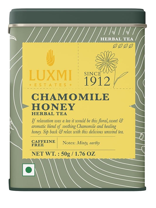 Luxmi Estates - Chamomile Honey Herbal Tea - 50g (25 Cups), Certified Organic Tea, Caffeine-Free