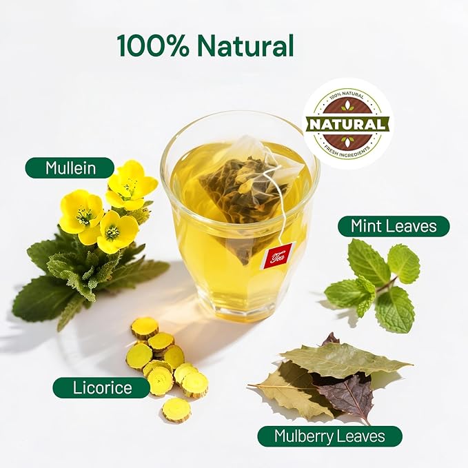 Natural Mullein Tea Bags – Mullein Leaf & Mint Herbal Blend, Caffeine-Free, 20 Bags