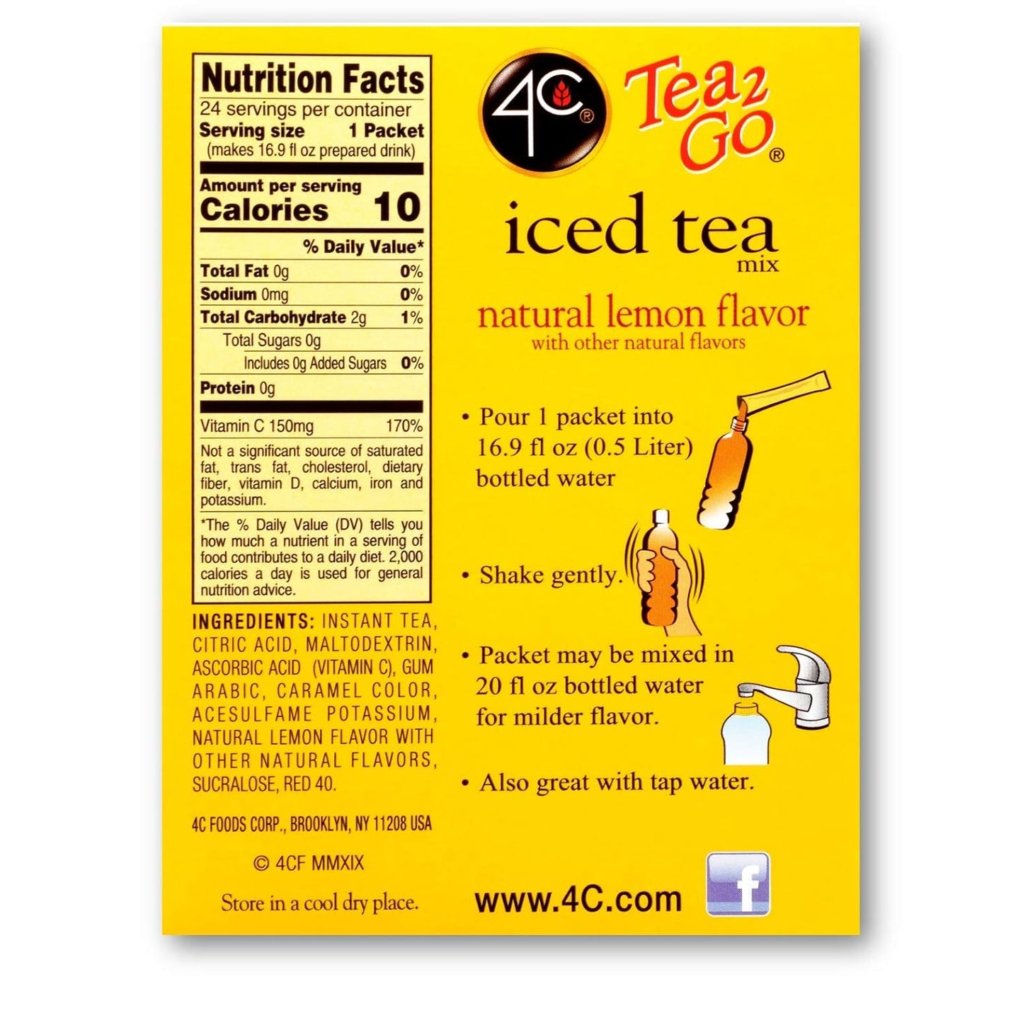 4C Powder Drink Mix Packets, Lemon Tea 1 Pack, 24 Count, Singles Stix On the Go, Refreshing Sugar Free Water Flavorings