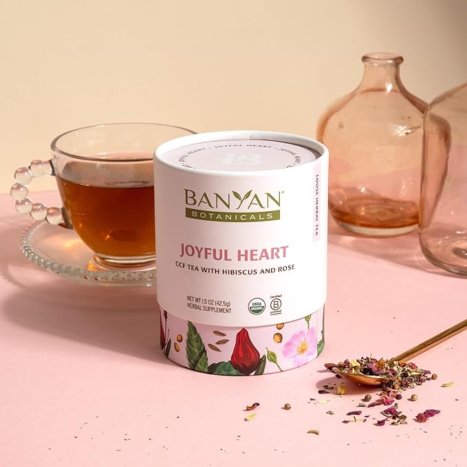 Banyan Botanicals Joyful Heart CCF Tea Loose Leaf Organic Herbal Tea Uplifting and Aromatic with Hibiscus, Tulsi, and Rose 1.5 oz