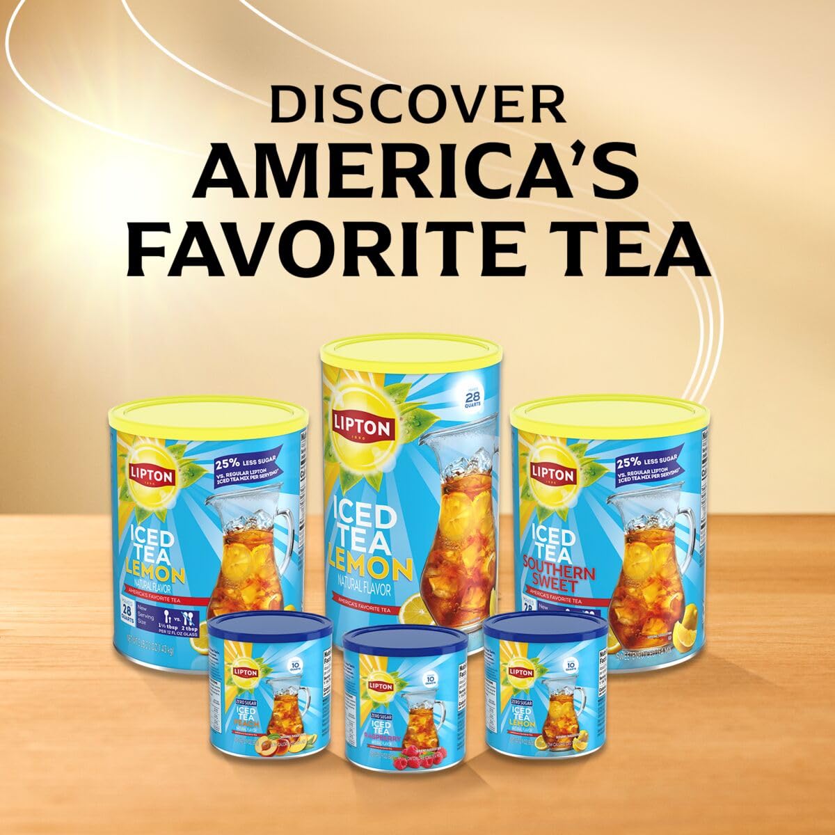 Lipton Reduced Sugar Lemon Iced Tea Mix, Makes 28 Quarts, Pack of 2 | Black tea with lemon flavor and 25% less sugar per serving than regular Lipton Powdered Iced Tea Mix