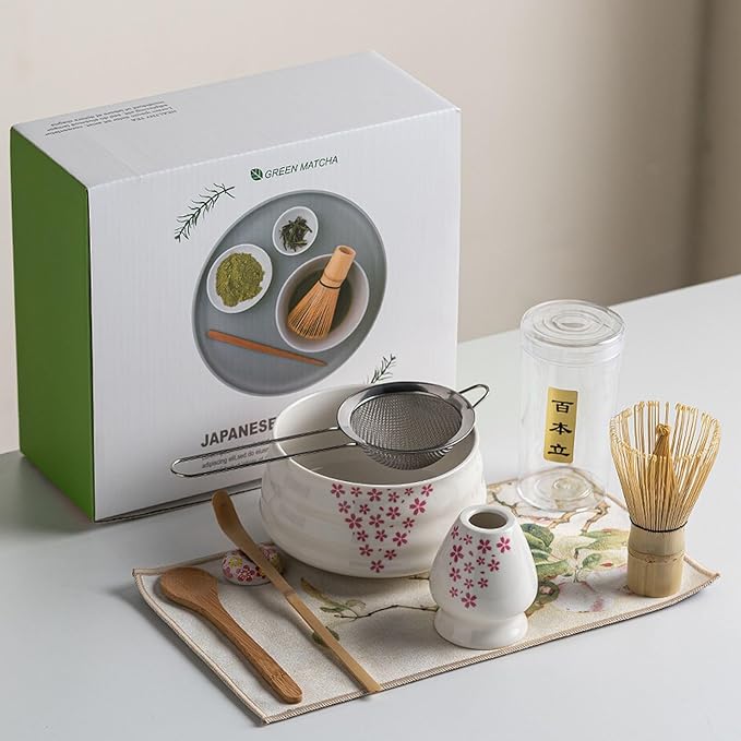Ceramic Matcha Whisk Set, Complete Matcha Set-8PCS for Ceremonial Grade Matcha, Tea Gifts for Tea Lo