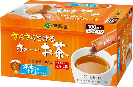 Ito-en Oi Ocha Japanese Green Tea Instant Hojicha Powder – Unsweetened Roasted Green Tea – 0.8g × 100 Sticks