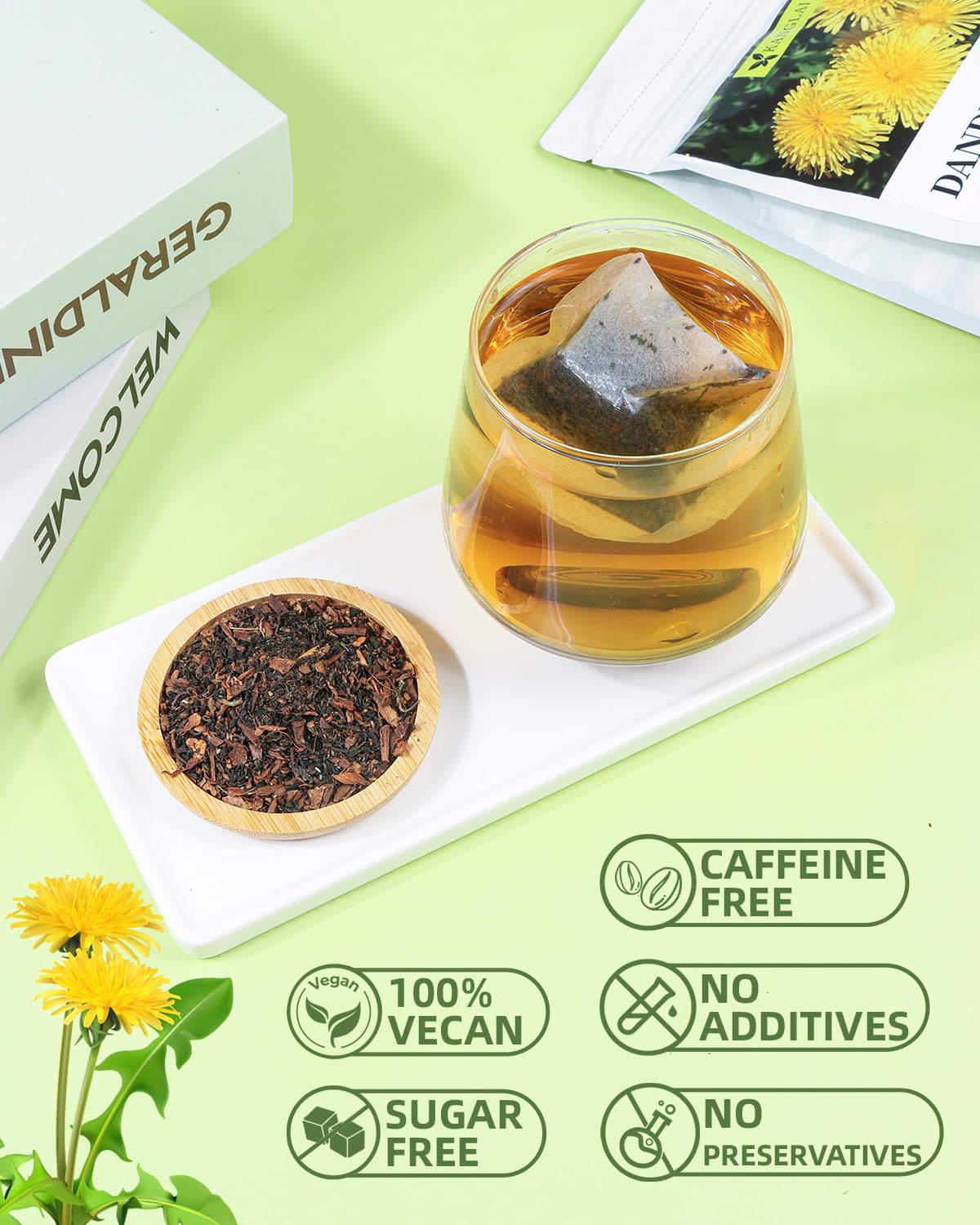 Dandelion Tea Bags 60 Count, Dandelion Root &amp; Leaf Herbal Detox Tea for Liver &amp; Kidney Health, Supports Digestion &amp; Immune System - 100% Natural, Caffeine-Free, Non-GMO, No Additives