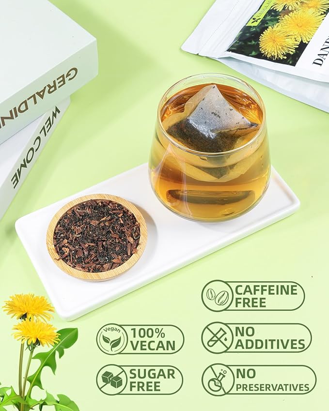 60 Teabags - Dandelion Leaf & Root Tea Bags, Natural Herbal Tea for Liver & Kidney Health, Supports Digestion & Boosts Immune System - Caffeine-Free