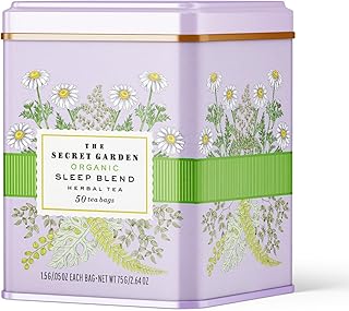 Life Plus Style Gourmet The Secret Garden Sleep Tea USDA Organic Chamomile Peppermint & Fennel Blend Caffeine-Free Non GMO Gluten Free 50 Tea Bags in Gift Tin