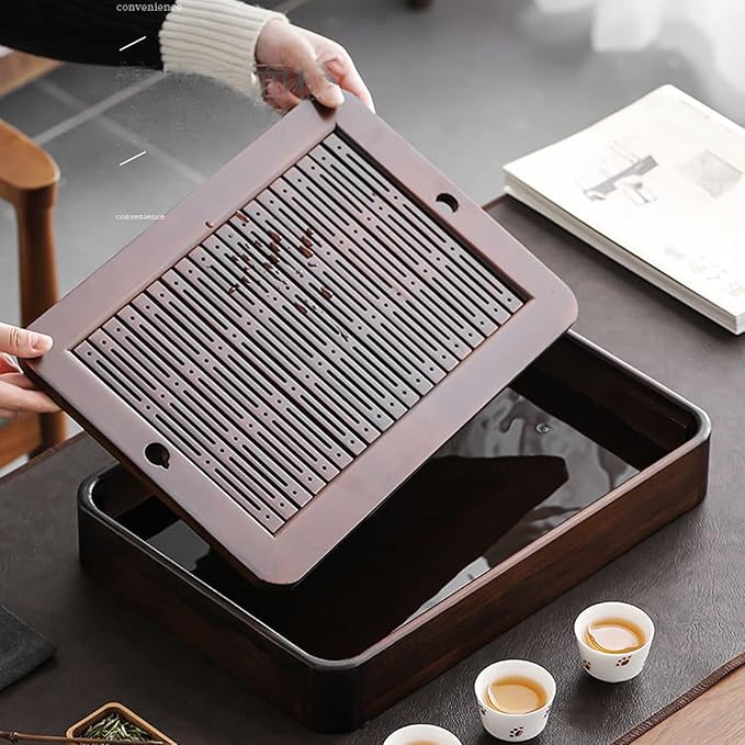 14in Bamboo Tea Tray Bamboo Chinese Gongfu Tea Tray Water Storage Bamboo Tea Table Vintage Tea Set(Large)