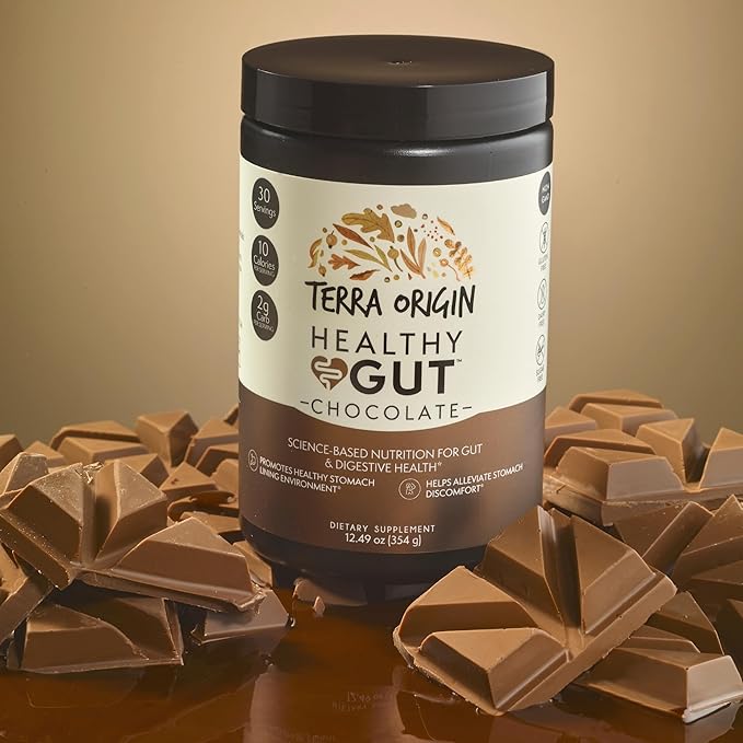 Terra Origin Healthy Gut Chocolate, 30-Servings with L-Glutamine, Zinc, Glucosamine, Slippery Elm Bark, Marshmallow Root and More!